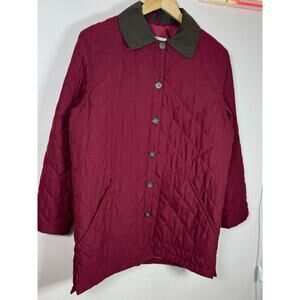 Eddie Bauer Womens Long Quilted Maroon Chore Jacket Brown Collar Utility Small